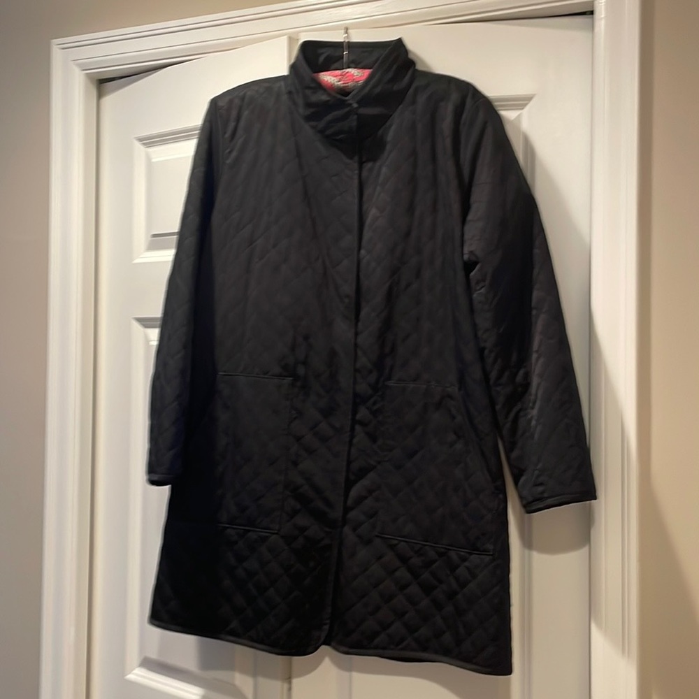 Eileen Fisher black quilted coat. Size S/P.
